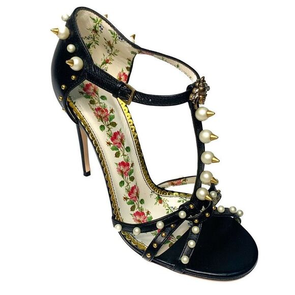 Gucci Shoes - Gucci GG Regina Pearl Stud Crystal Bee Pumps EU 37.5 US 7.5 Black Heel Sandals